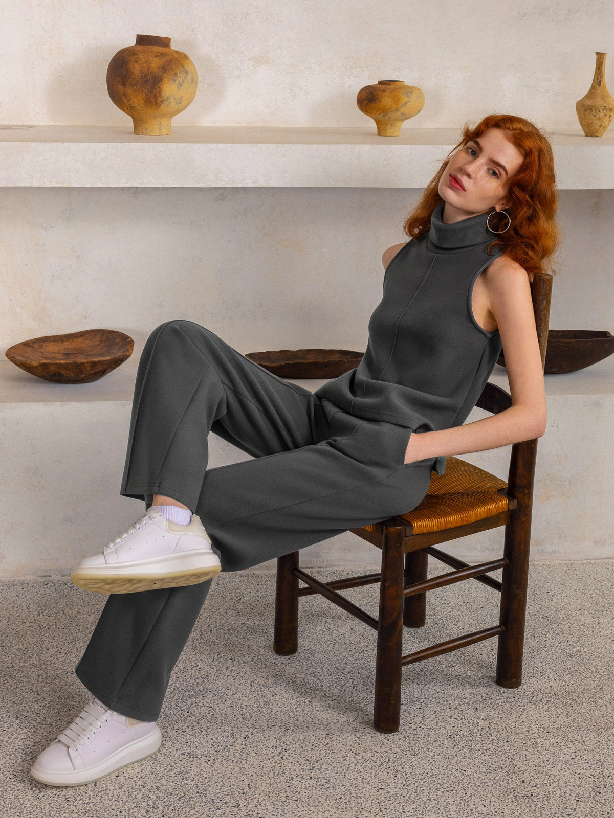 High Waisted Straight Leg Pull On Pant