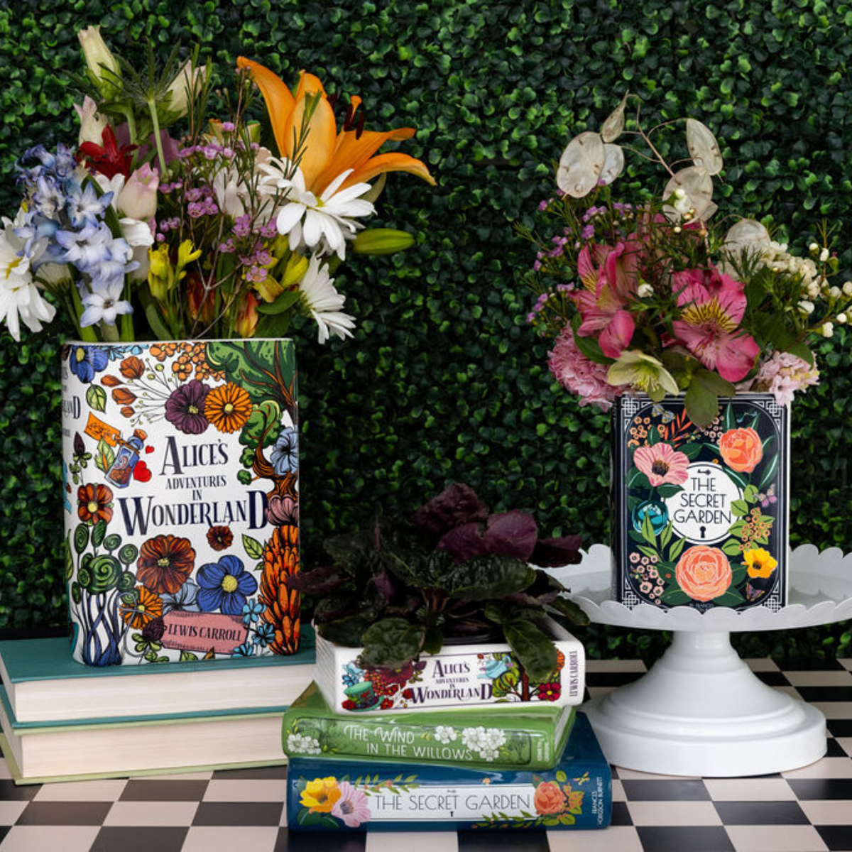 Stacked Books Planter,  Whimsical Classics