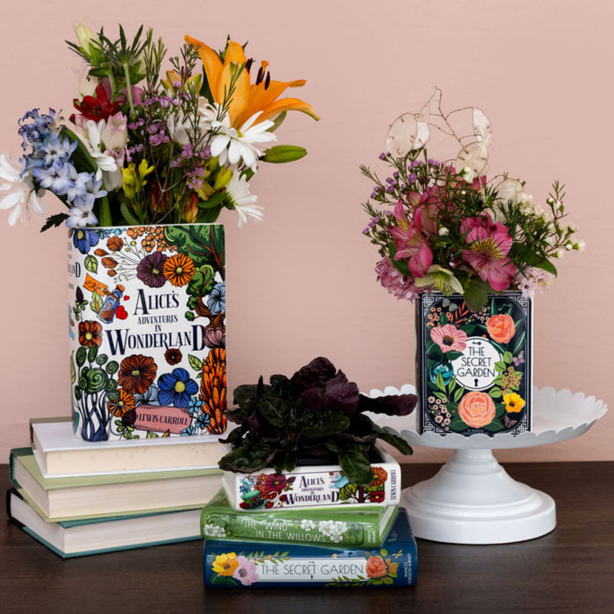 Stacked Books Planter,  Whimsical Classics
