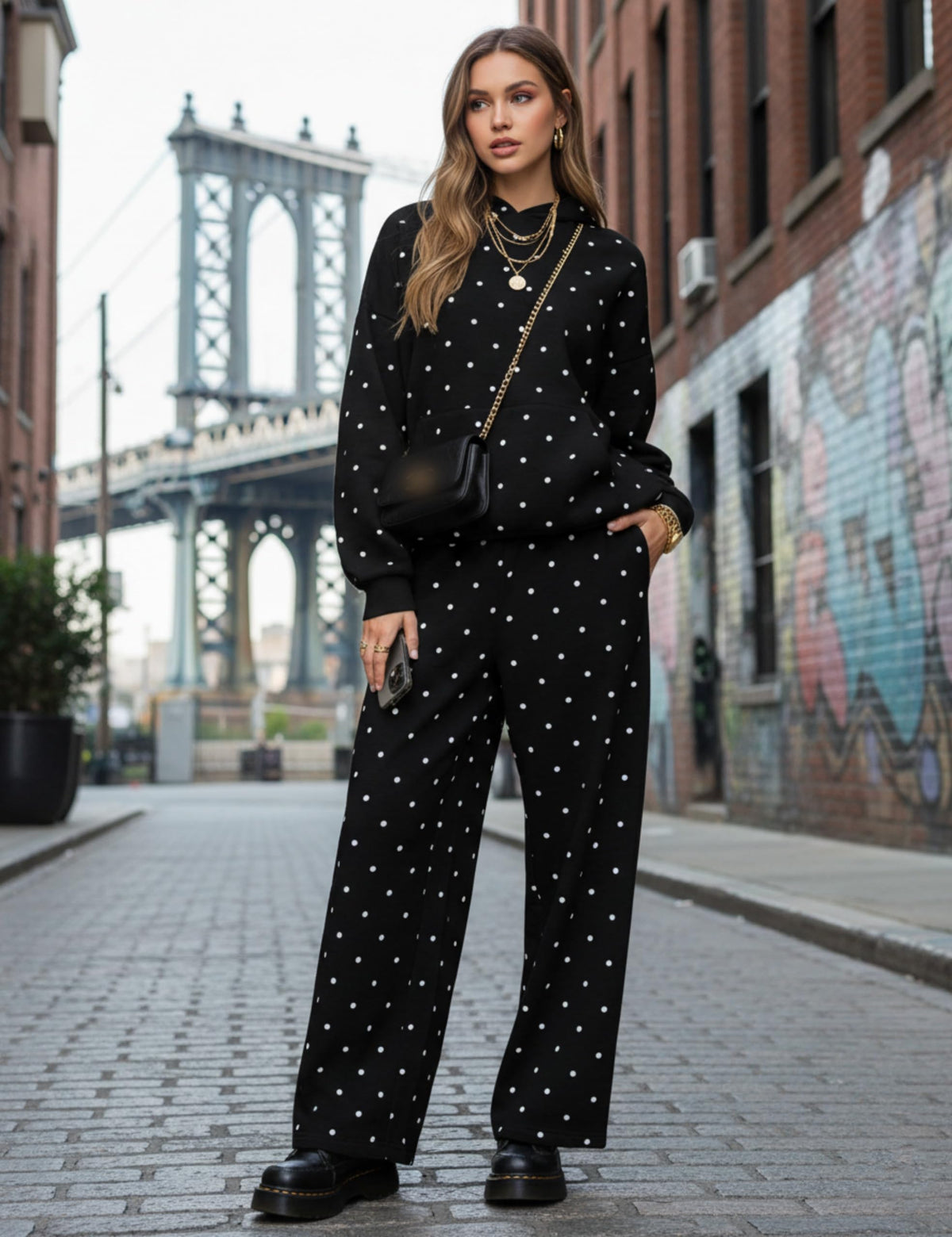 Polka Dot Hoodie and Sweatpants Set