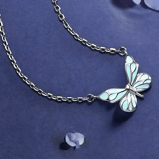 Luminous Dream Blue Butterfly Necklace
