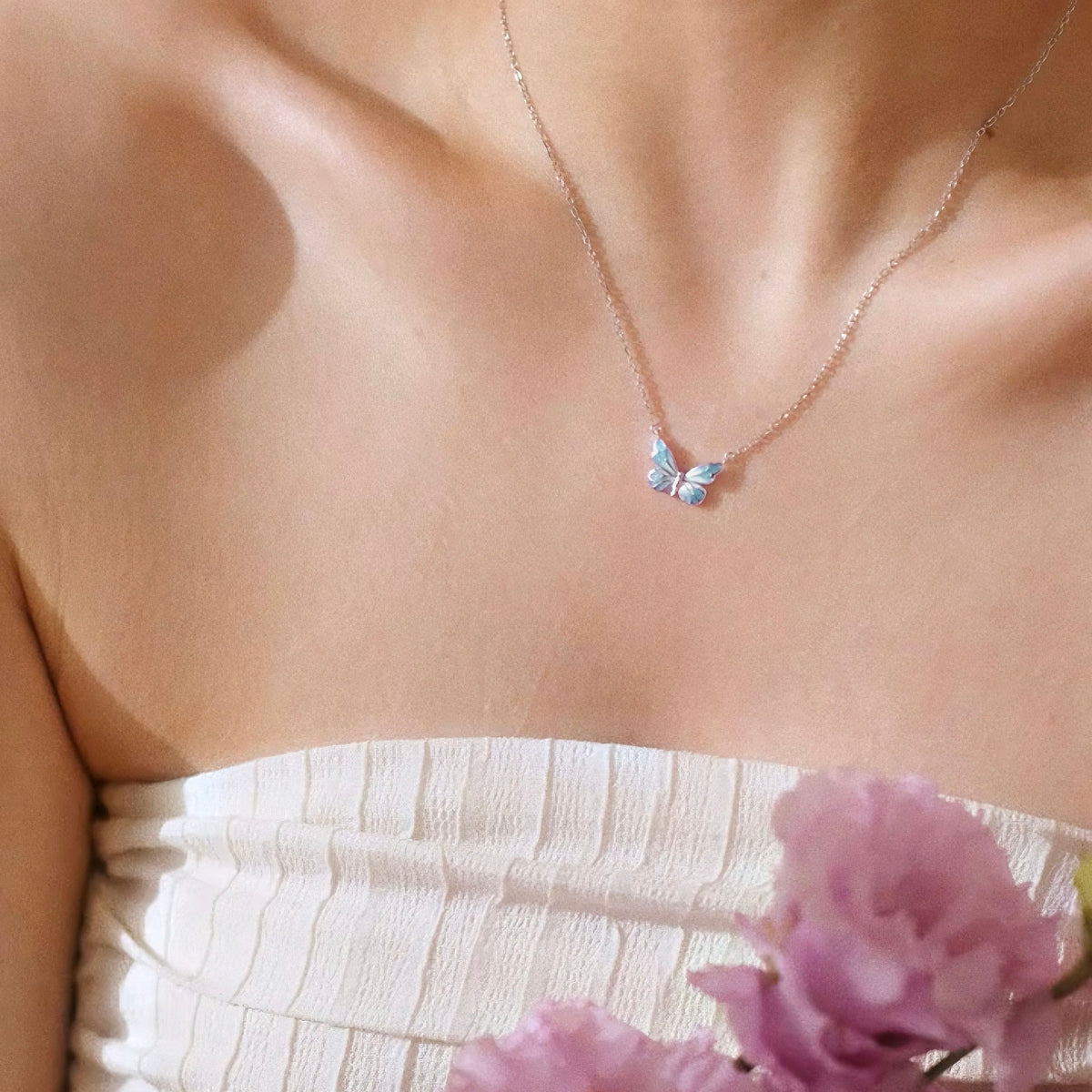 Luminous Dream Blue Butterfly Necklace