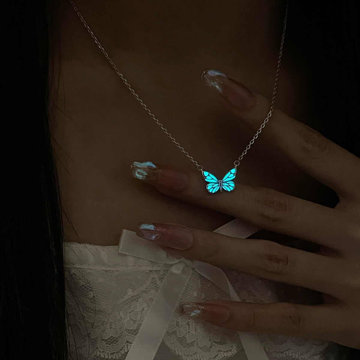 Luminous Dream Blue Butterfly Necklace