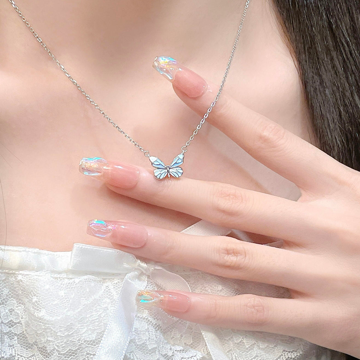 Luminous Dream Blue Butterfly Necklace