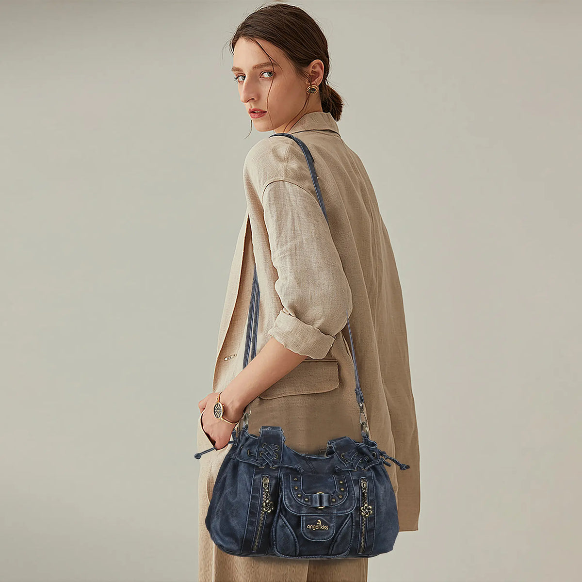 Vintage Multi-Pocket Satchel & Crossbody Bag