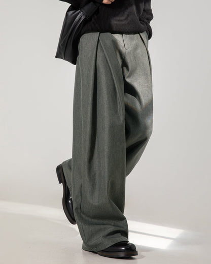 Wide-Leg Pleated Trousers